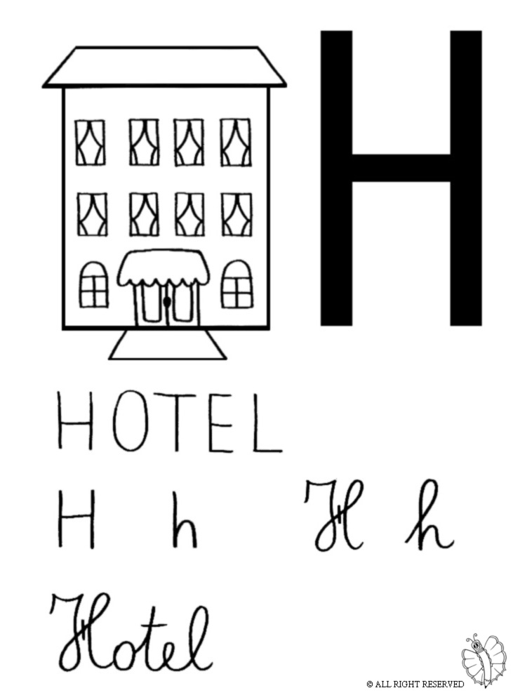 disegno di Lettera H di Hotel da colorare