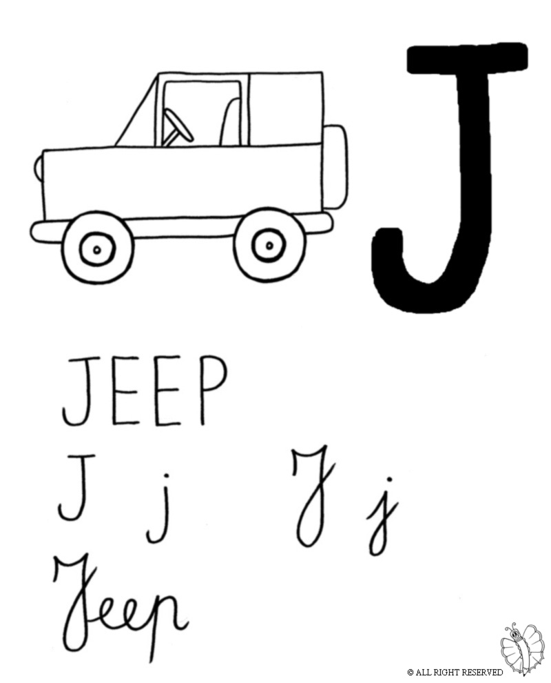 disegno di Lettera J di Jeep da colorare