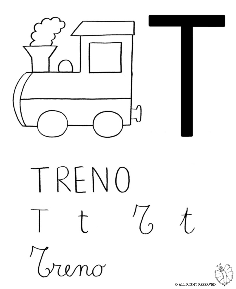 disegno di Lettera T di Treno da colorare