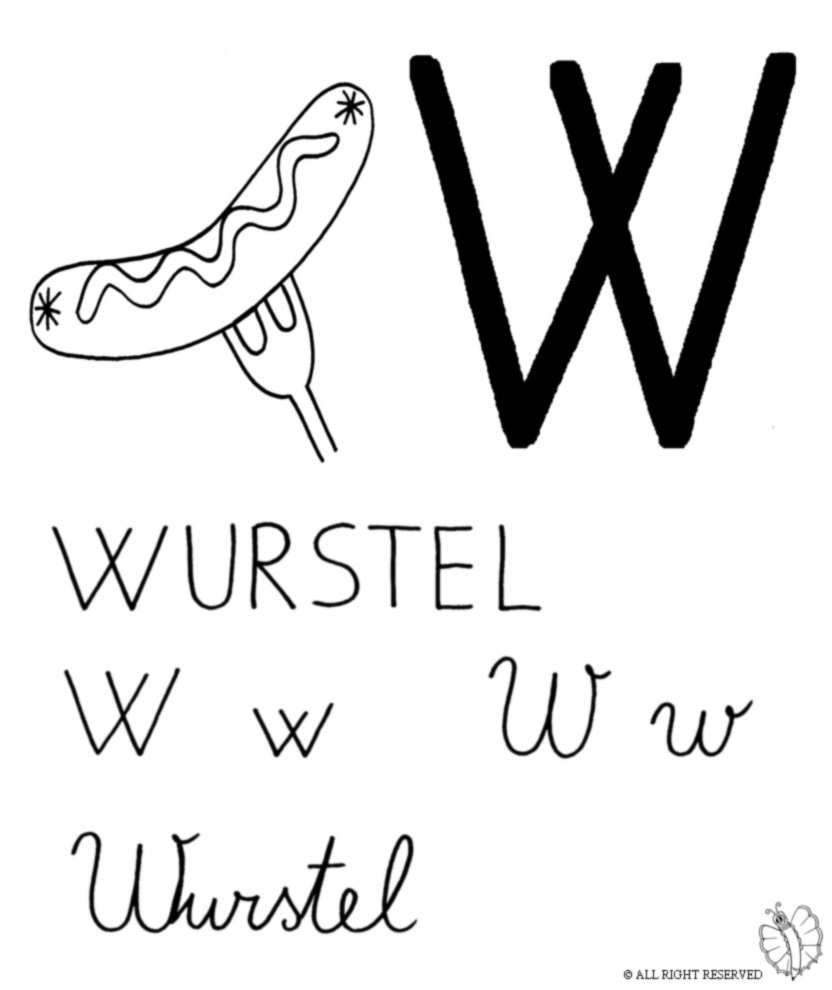 disegno di Lettera W di Wurstel da colorare