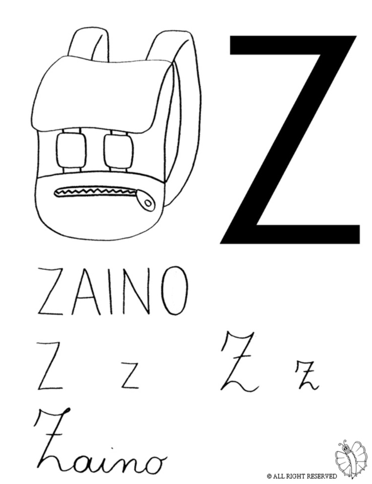 disegno di Lettera Z di Zaino da colorare