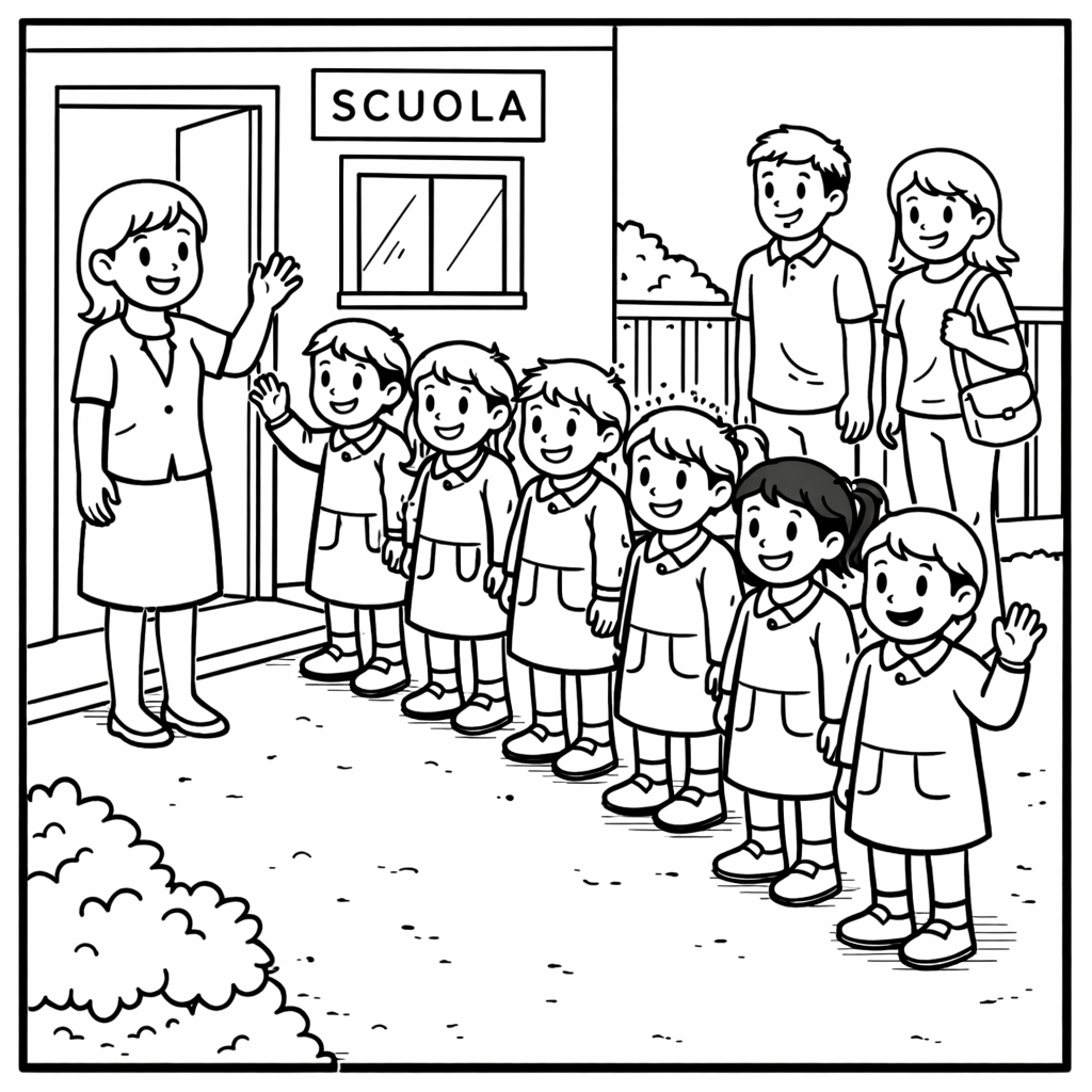 disegno di Maestra Accoglie Bambini A Scuola da colorare