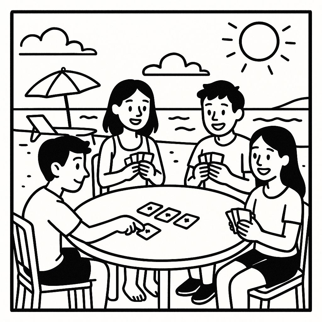 disegno di Giocare a Carte in Spiaggia  da colorare
