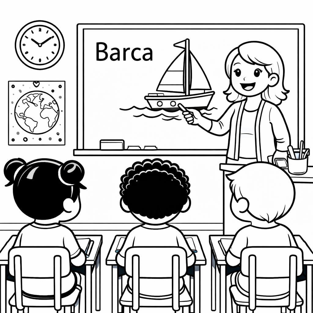 disegno di Insegnante che spiega la Parola Barca  da colorare
