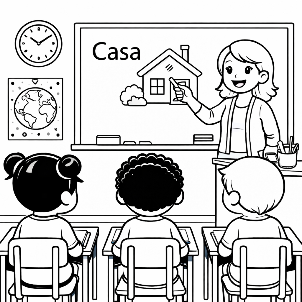 disegno di Insegnante ed Alunni in Classe da colorare