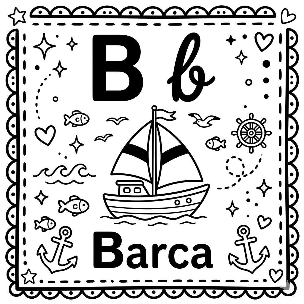 disegno di Lettera B di Barca Alfabeto Illustrato da colorare