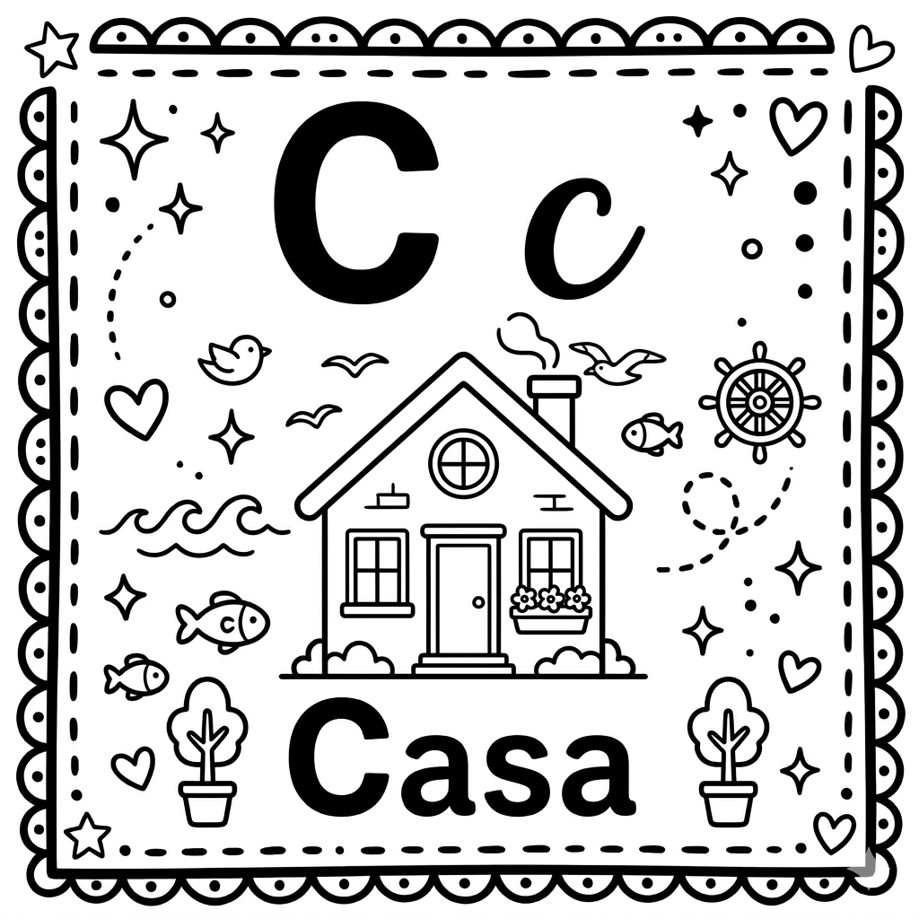 disegno di Lettera C di Casa Alfabeto Illustrato  da colorare
