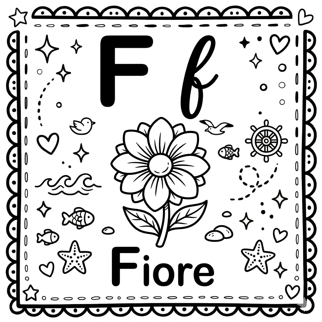 disegno di Lettera F di Fiore Alfabeto Illustrato  da colorare