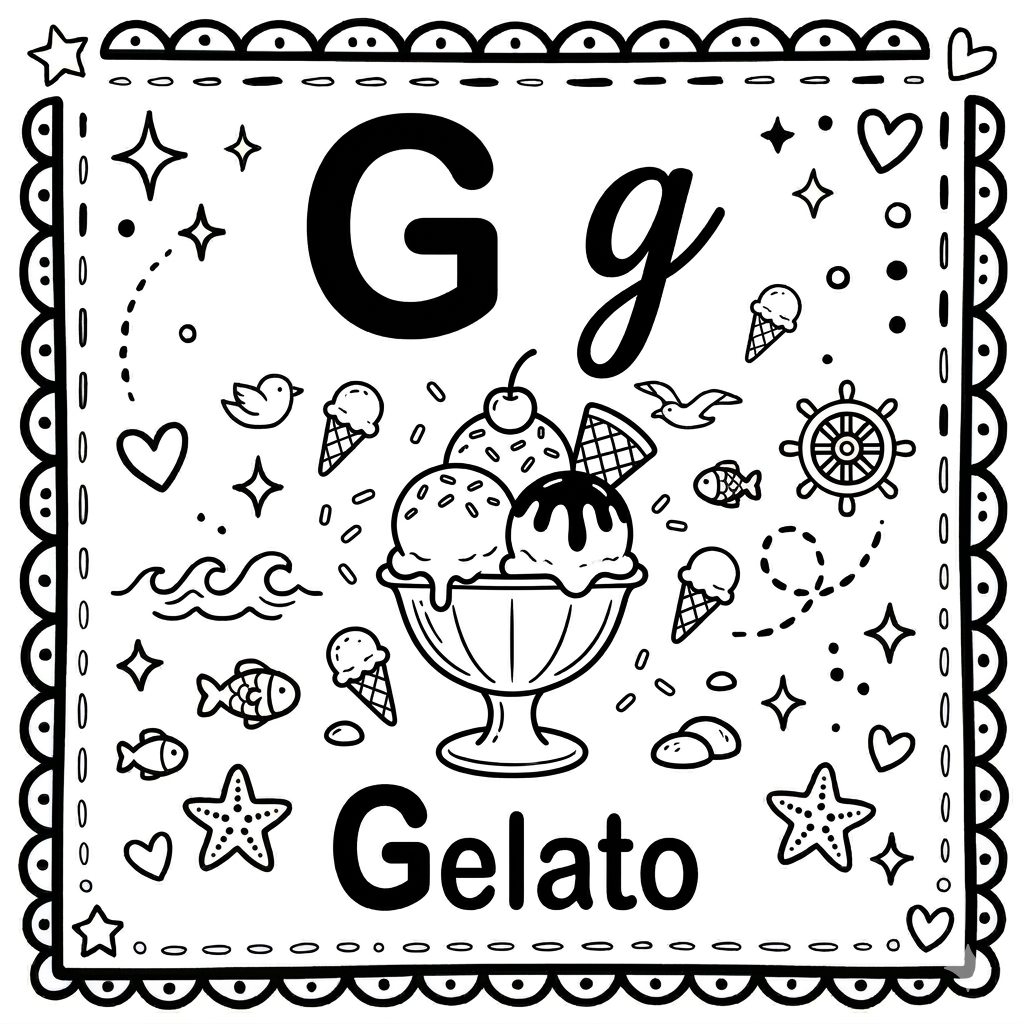 disegno di Lettera G di Gelato Alfabeto Illustrato  da colorare