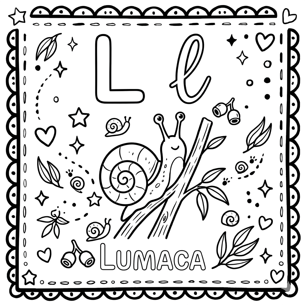 disegno di Lettera L di Lumaca Alfabeto Illustrato  da colorare