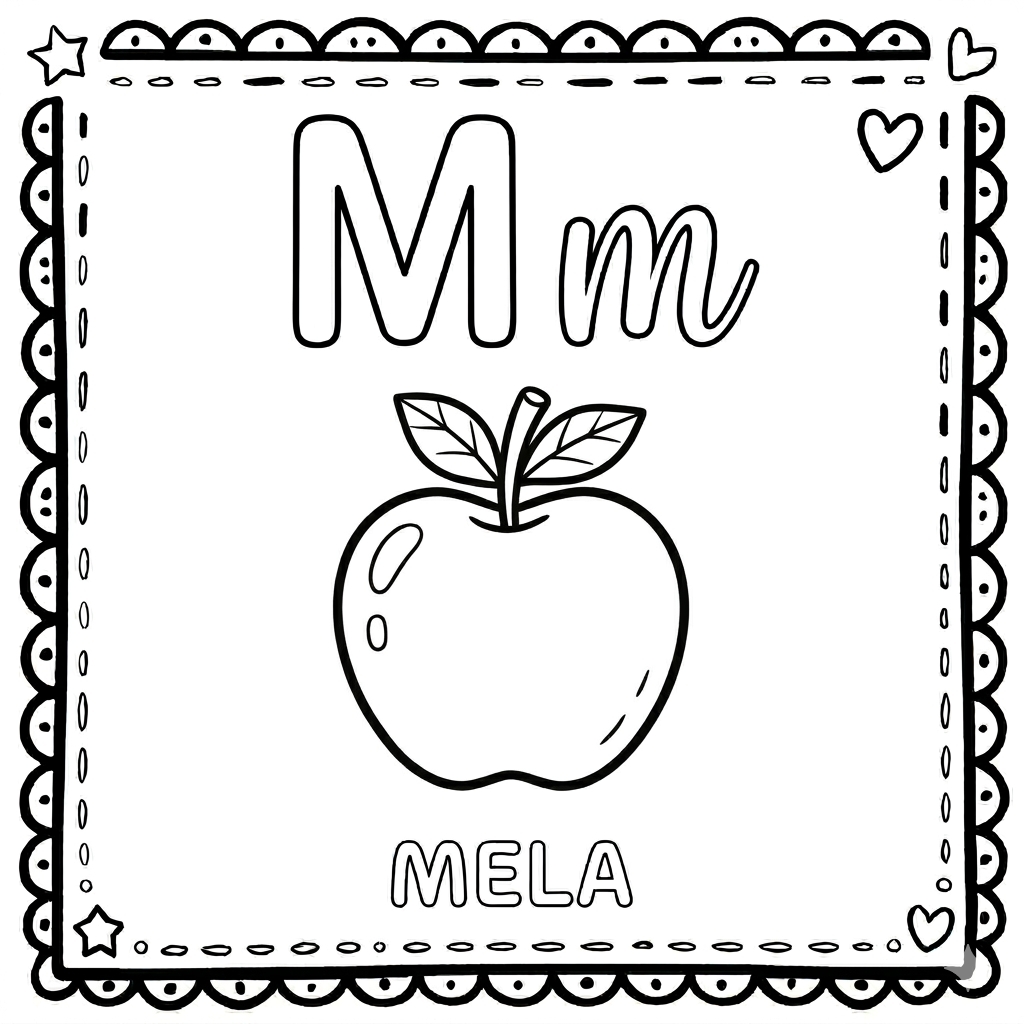 disegno di Lettera M di Mela Alfabeto Illustrato  da colorare