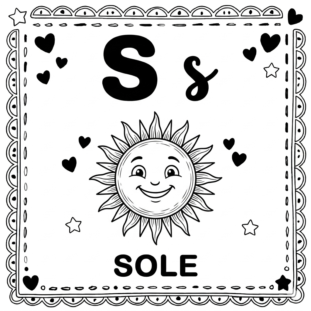 disegno di Lettera S di Sole Alfabeto Illustrato  da colorare