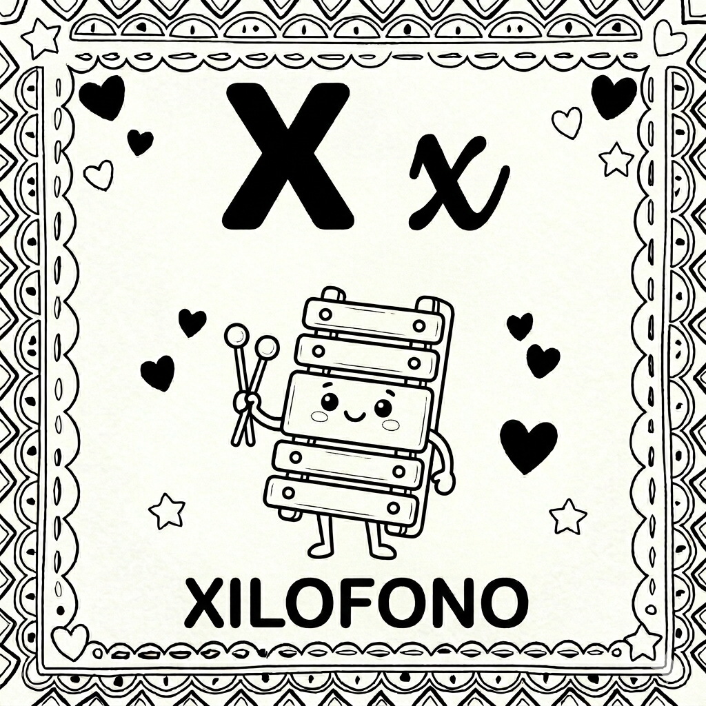 disegno di Lettera X di Xilofono Alfabeto Illustrato  da colorare