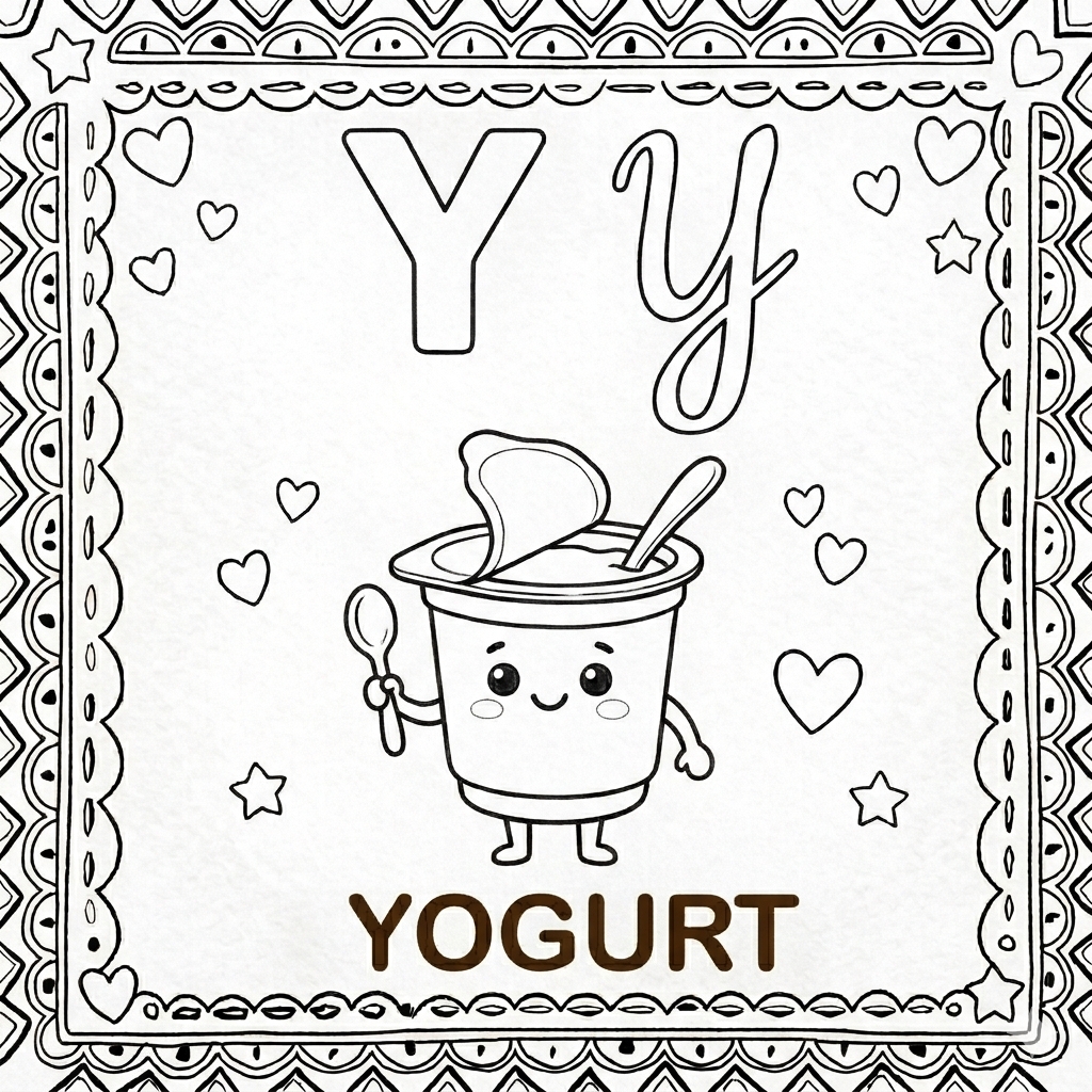 disegno di Lettera Y di Yogurt Alfabeto Illustrato  da colorare
