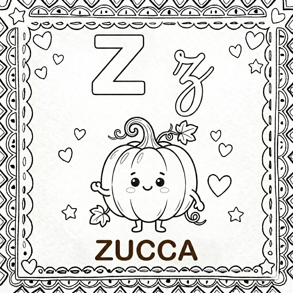 disegno di Lettera Z di Zucca Alfabeto Illustrato  da colorare