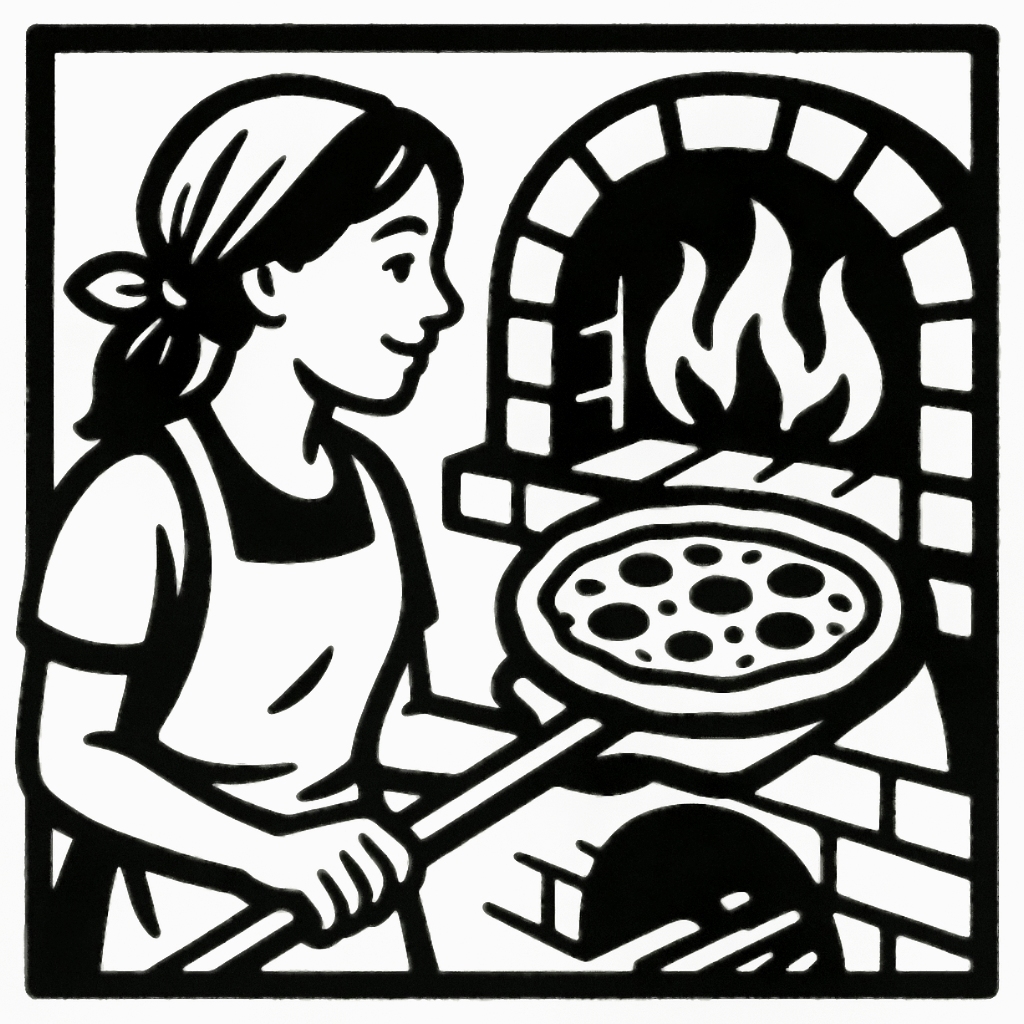 disegno di Pizzaiola che inforna Pizza da colorare