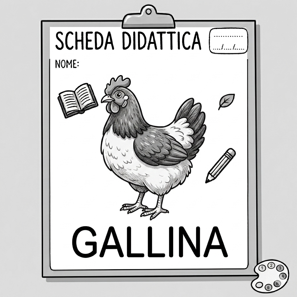 disegno di Scheda Didattica Gallina  da colorare