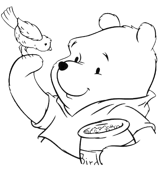 disegno di Winnie Pooh e l'Uccellino da colorare