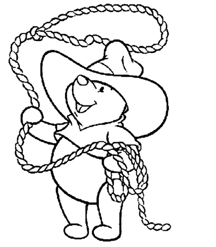 disegno di Winnie Pooh Cowboy da colorare