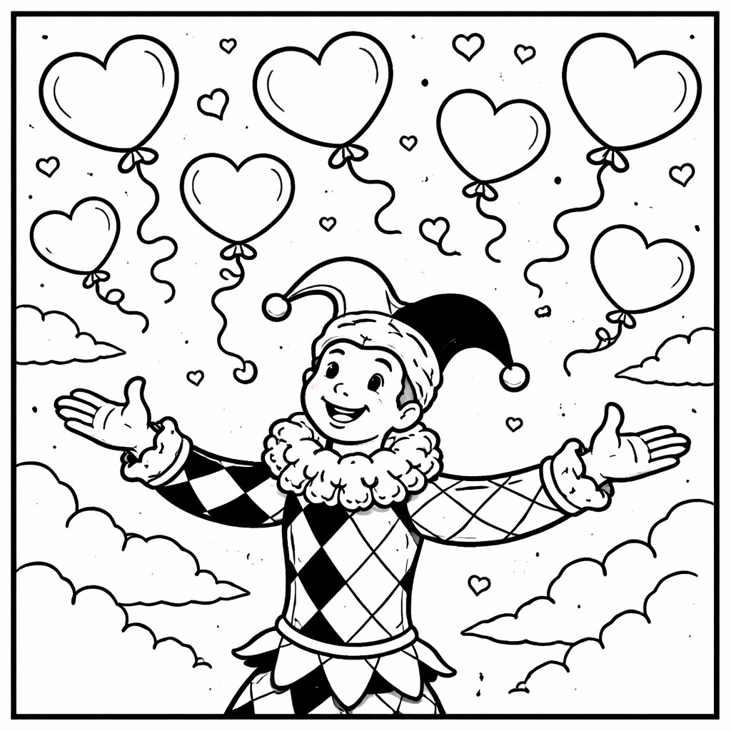 disegno di Allerchino e Palloncini a Forma di Cuore da colorare