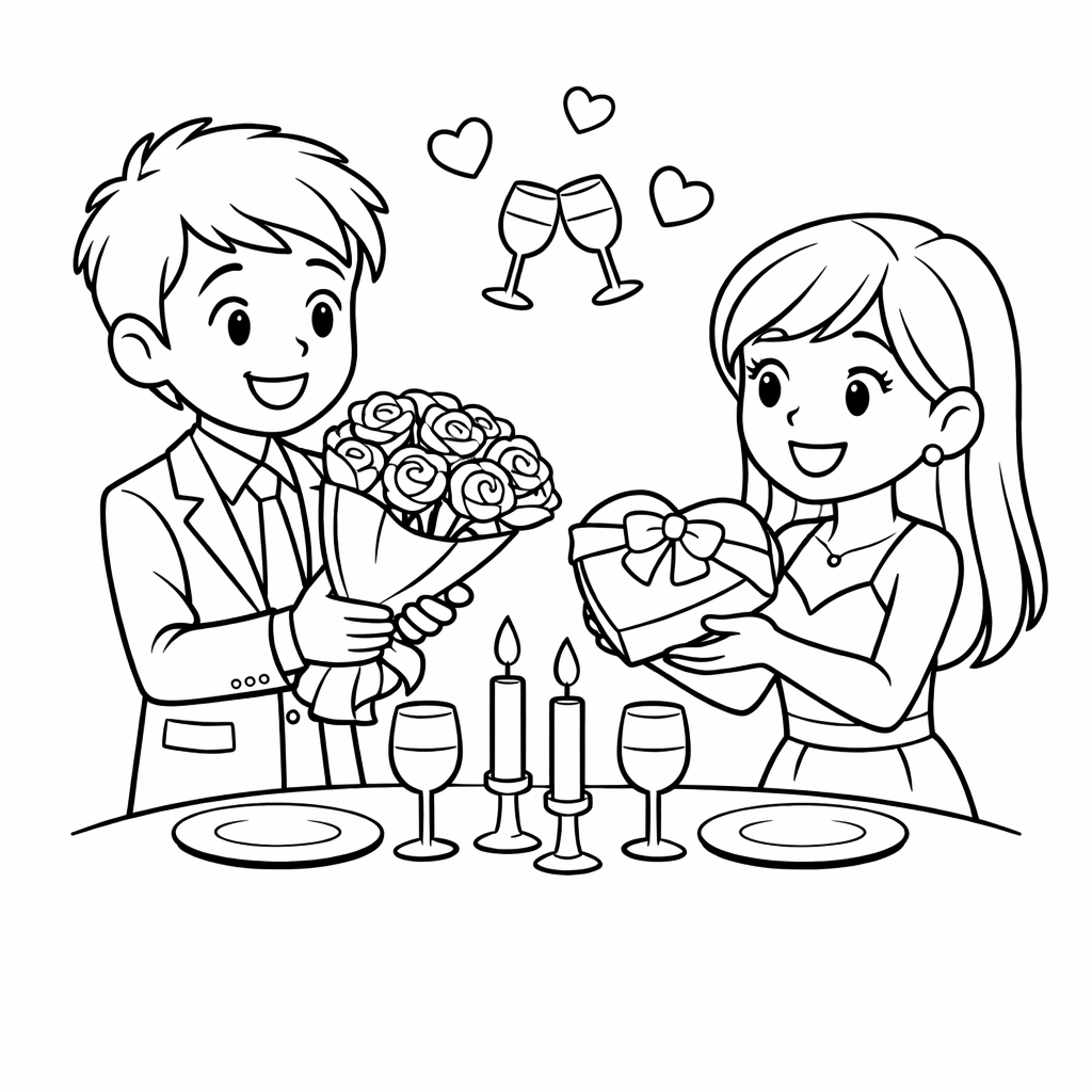 disegno di Coppia di Innamorati a San Valentino  da colorare