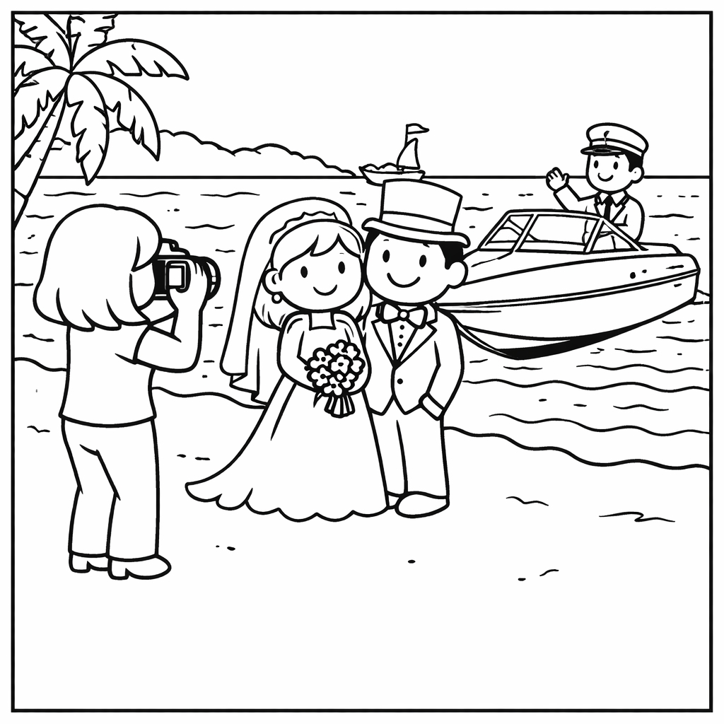 disegno di Foto degli Sposi con Motoscafo  da colorare