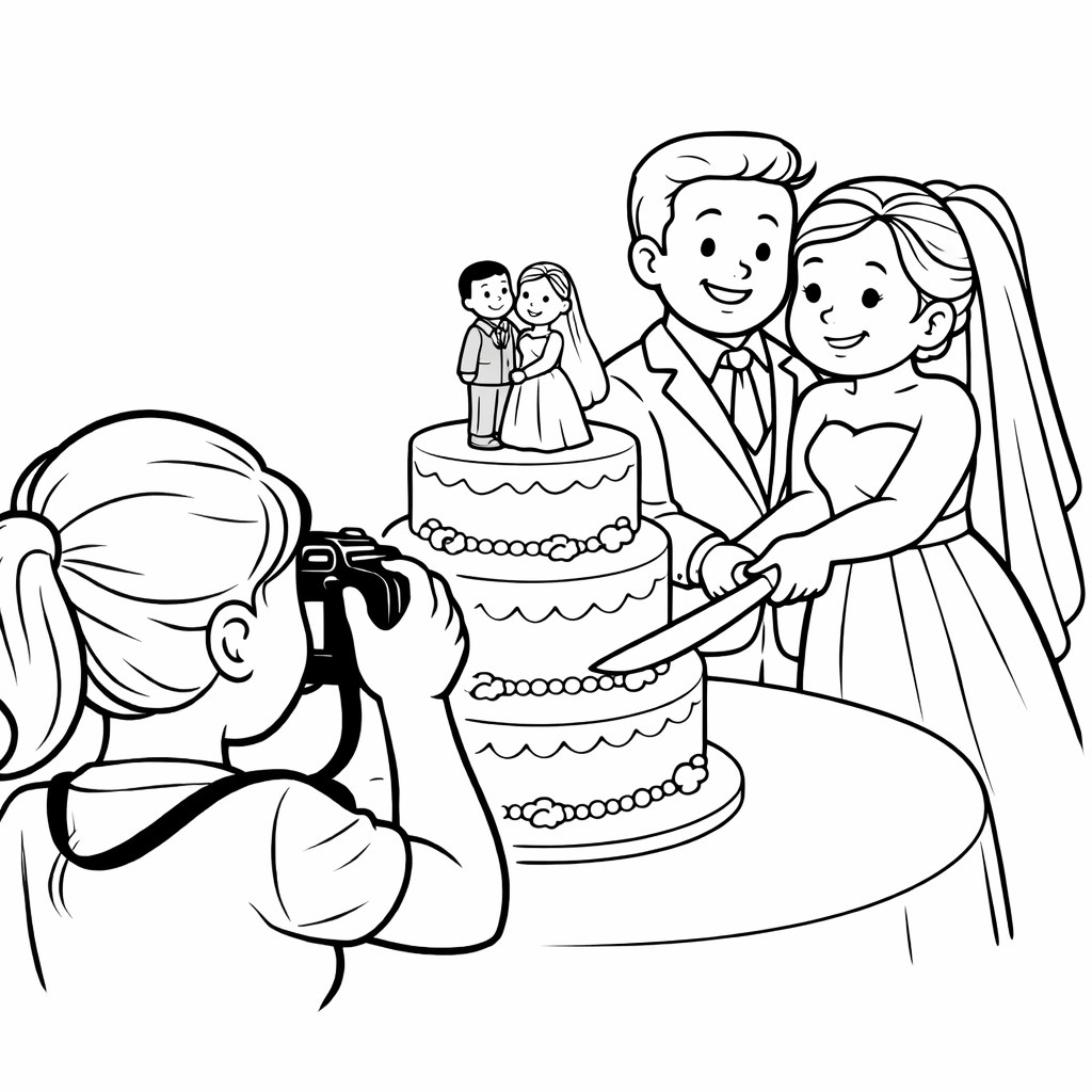 disegno di Il Taglio della Torta degli Sposi  da colorare