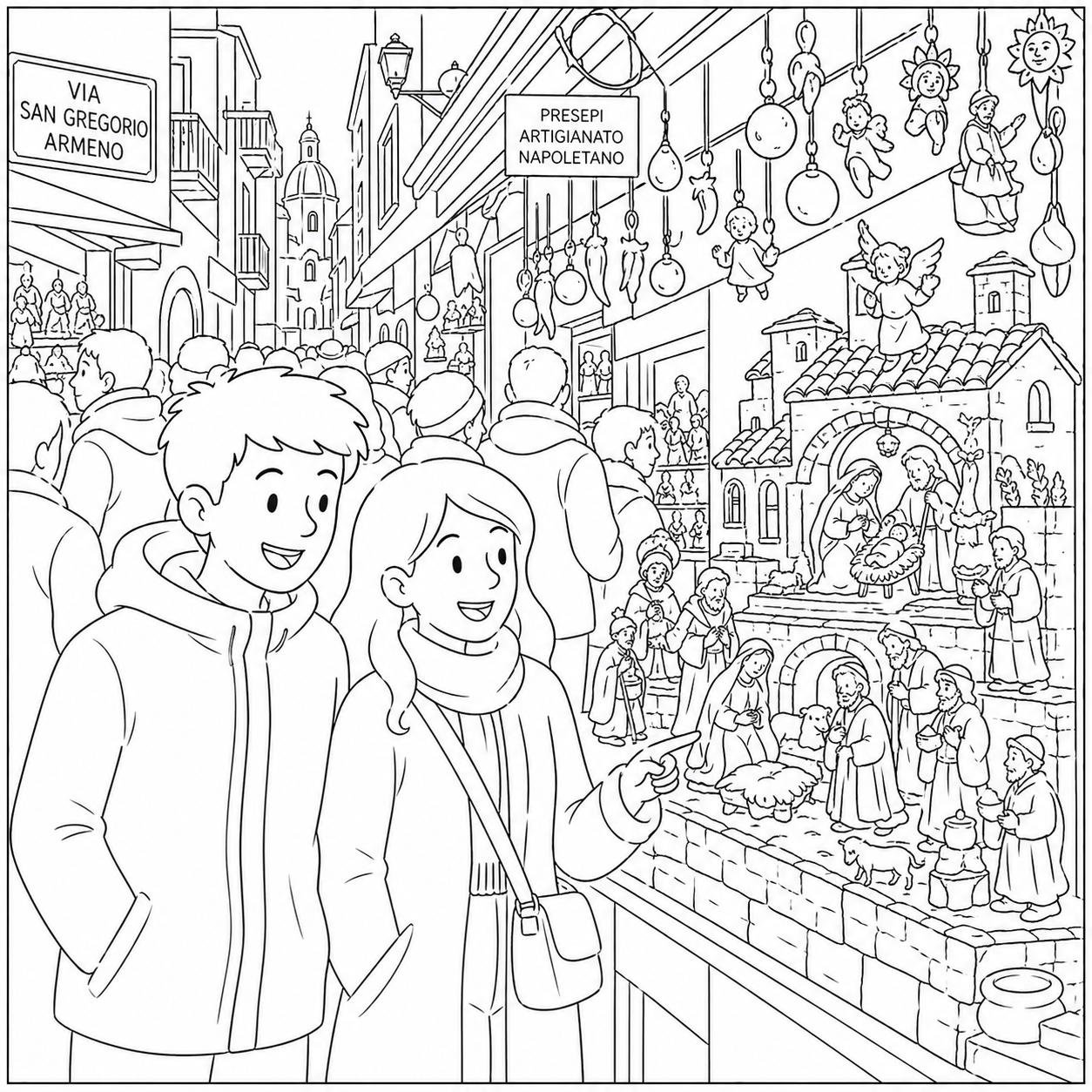 disegno di Presepi in Via San Gregorio Armeno a Napoli  da colorare