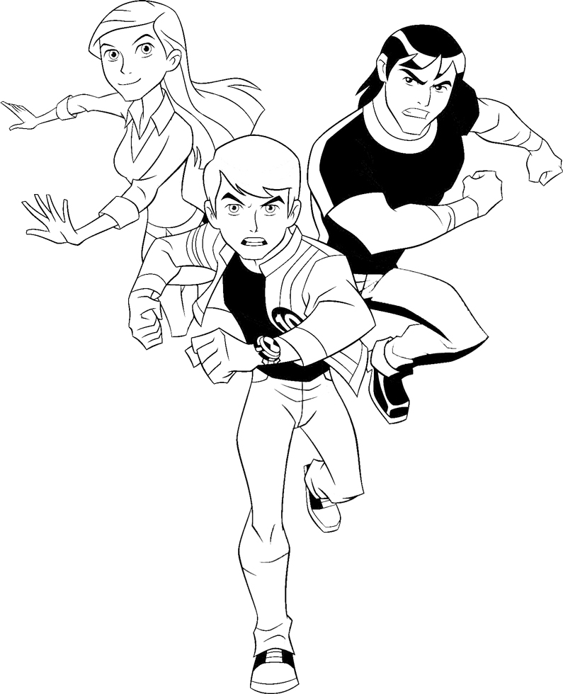 disegno di Ben 10 con Gwen e Kevin da colorare