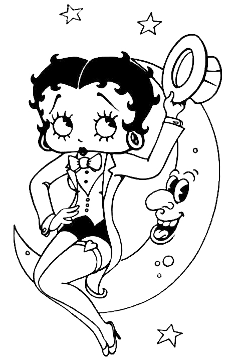 disegno di Betty Boop e la Luna da colorare