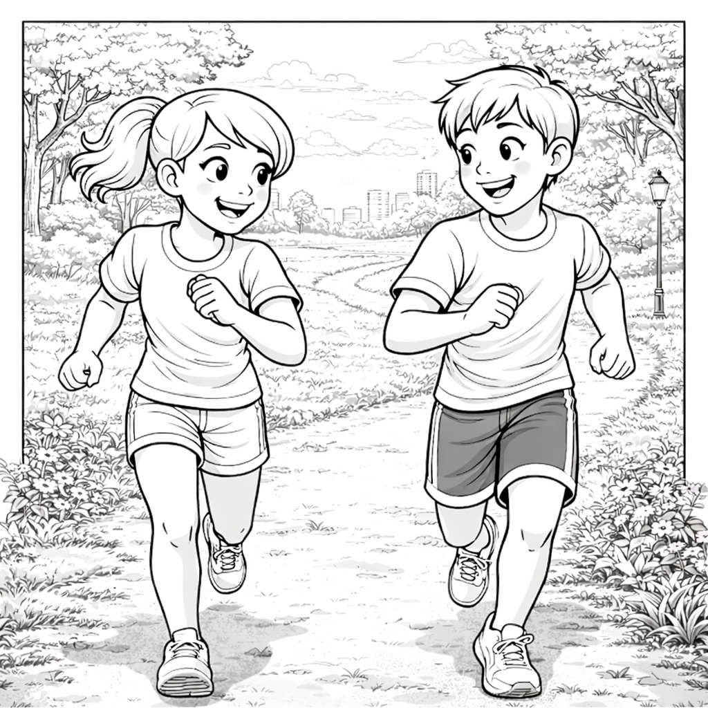 disegno di Coppia che Corre al Parco  da colorare