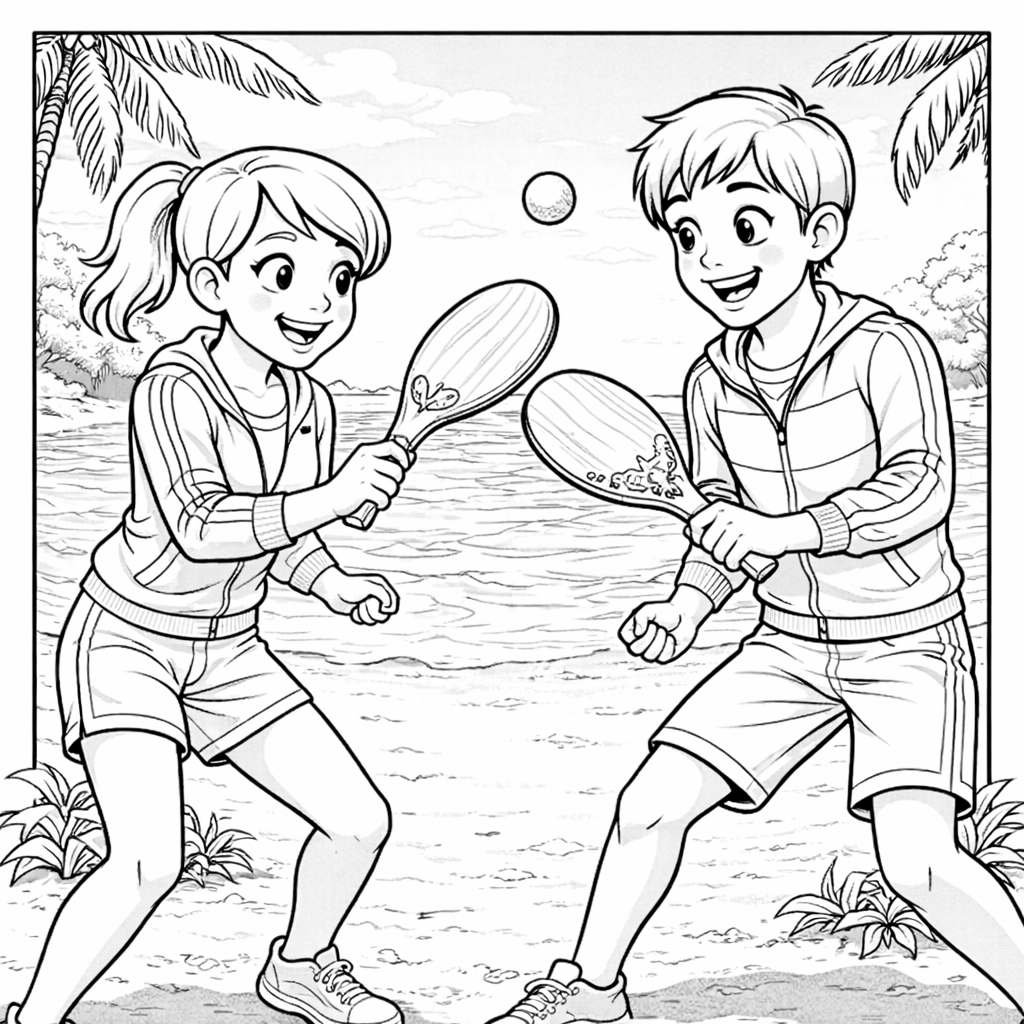 disegno di Coppia con Racchette che Gioca da colorare