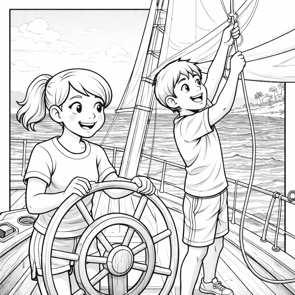 disegno di Coppia in Barca a Vela  da colorare