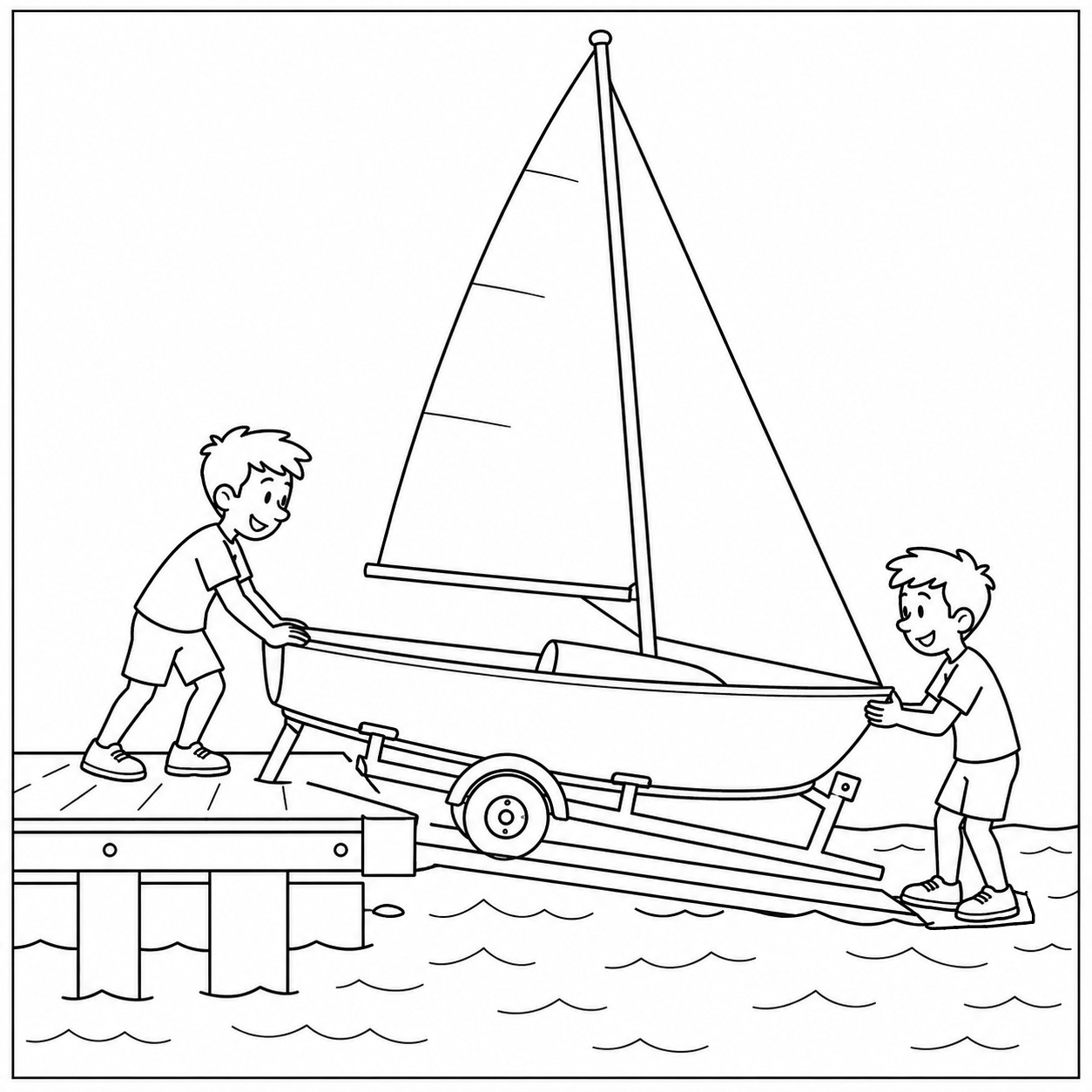 disegno di Messa in Acqua Barca a Vela da colorare