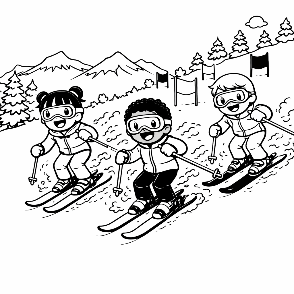 disegno di Piccoli Sciatori da colorare