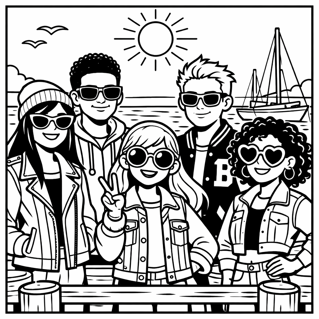 disegno di Ragazzi con Occhiali da Sole da colorare