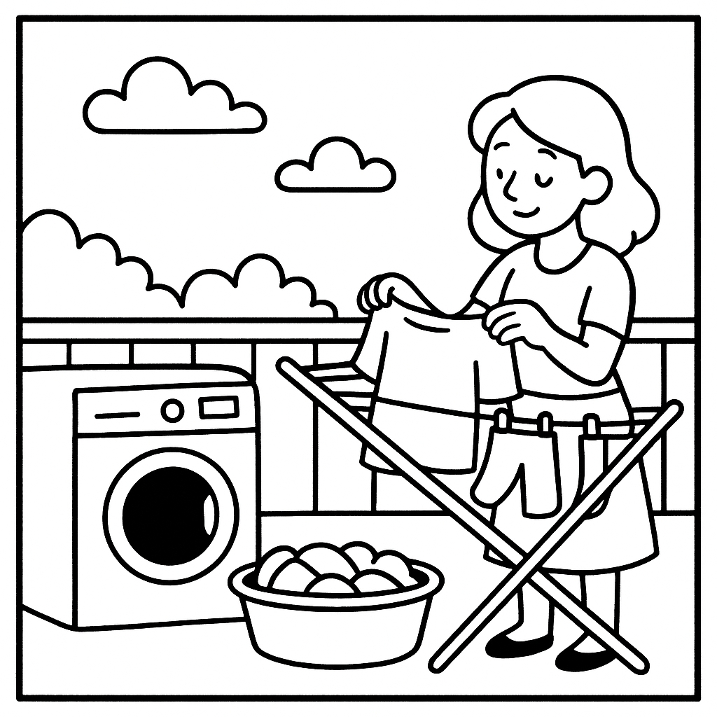 disegno di Signora che Lava Vestiti da colorare